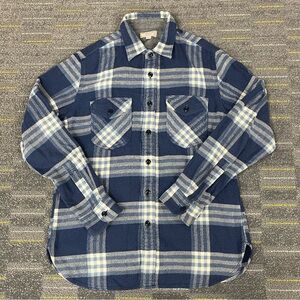 Wallace & Barnes Flannel Shirt Mens Size Med Blue Plaid Long Sleeve Heavyweight